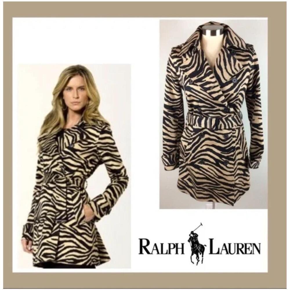 Lauren Ralph Lauren Zebra Print Belted Trench Coat Double Breasted Small - Picture 3 of 10
